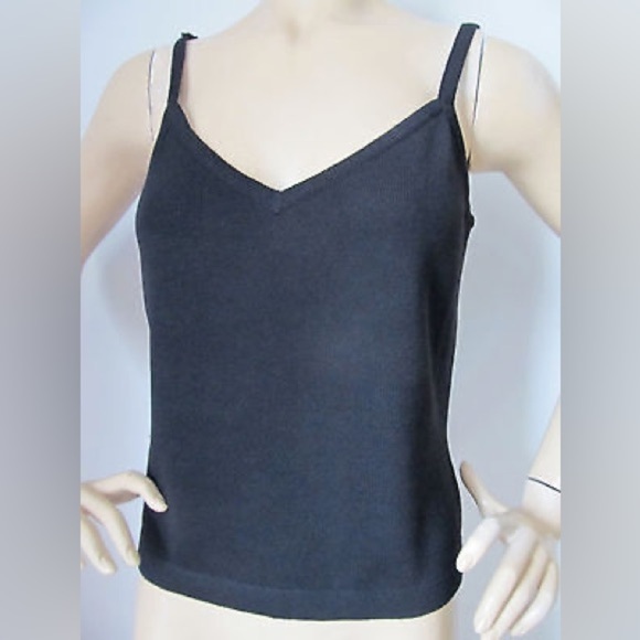 ST JOHN BASICS KNIT WOMENS TOP CAMI BLACK SANTANA KNIT SIZE MEDIUM - Picture 1 of 9